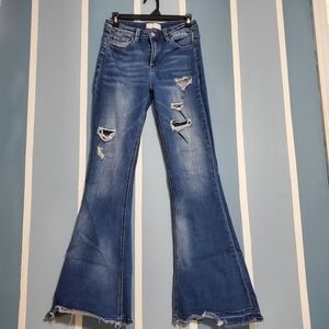 Vervet Trendy Blue Distressed Flare Jeans
